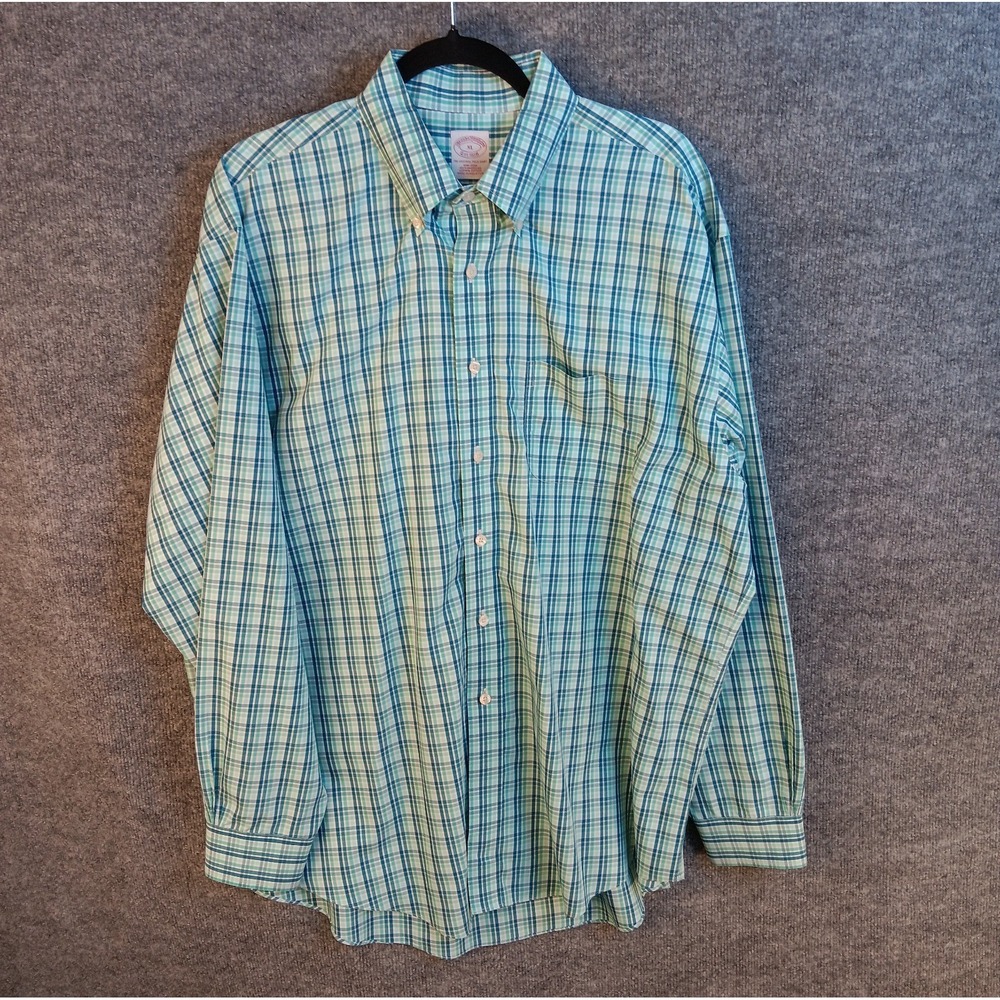 Brooks Brothers Non Iron Plaid Button Down Shirt Original Polo Supima XL Blue